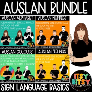 Preview of Auslan Clipart Basics BUNDLE Australian Clipart Alphabet Numbers Colours Feeling