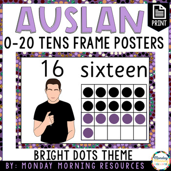Preview of Auslan Number 0-20 Posters with Tens Frames - Auslan Math Posters - Bright Dots
