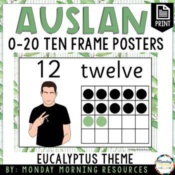 Preview of Auslan Number 0-20 Posters with Ten Frames - Auslan Math Posters - Eucalyptus