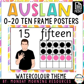 Preview of Auslan Number 0-20 Posters with Ten Frames - Auslan Math Posters - Watercolour