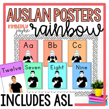 Preview of ASL and Auslan Posters BUNDLE Rainbow Themed Classroom Decor