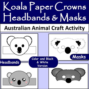 Preview of Aussie Koala:Koala Paper Crowns Printable Headbands and Masks for Australia Day!