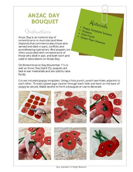 Australia ANZAC DAY Bouquet Craft & Recessional Poem Poster by Savy ...
