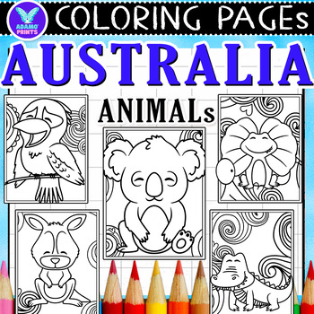 Preview of Australia Animals Coloring Pages & Writing Paper Activities ELA No PREP