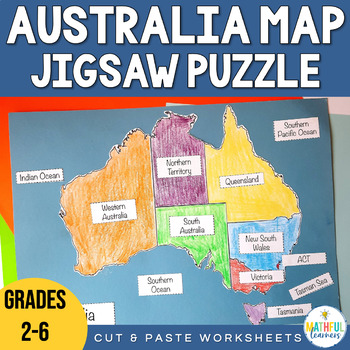 Preview of Australia Map - State & Country Jigsaw Puzzle Worksheets - Cut & Paste Activity