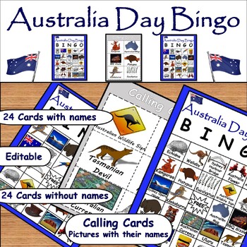 Preview of Australia Day Bingo Game with Calling Cards/Aussie Wildlife Bingo/ January 26th