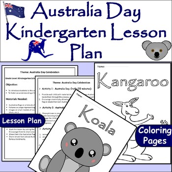 Preview of Australia Day Celebration Kindergarten Lesson Plan & Coloring Pages/January 26th