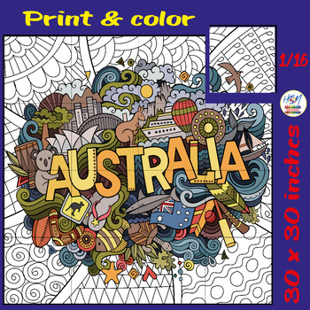 Preview of Australia Day Collaborative Coloring Poster, Bulletin Board Crafts Activities