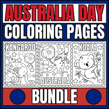 Preview of Australia Day Flag Coloring pages Bundle | Australian Animals Coloring sheets