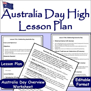 Preview of Australia Day Lesson Plan & Overview Worksheet for High School/ January 26th