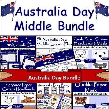 Preview of Australia Day Middle Bundle:Lesson, Bingo.../January 26th Holiday Social Studies