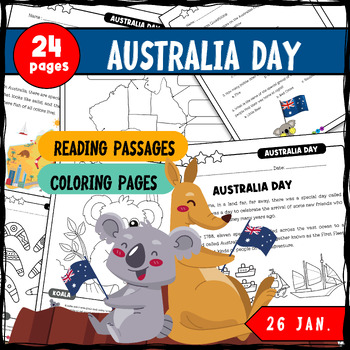 Preview of Australia Day Reading Comprehension and Coloring Pages (with answers)