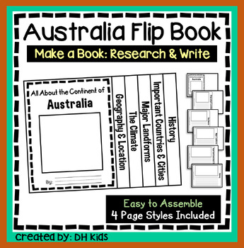 Preview of Australia Flip Book, Continent Report, Country Research Project, Writing