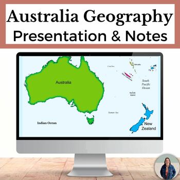 Preview of Australia Geography Presentation with Map Activities and Guided Note Packet