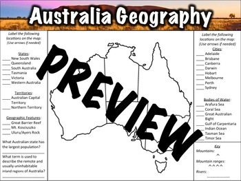 australia geography worksheet by middle school history and geography