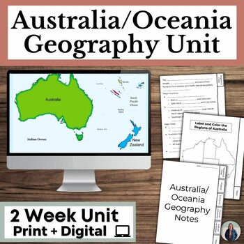 Preview of Australia Geography and New Zealand Unit with Guided Notes and Map Activities