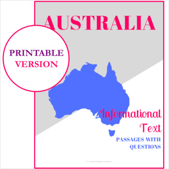Preview of Australia Informational Text Passages with Questions and Answer Key (Printable)