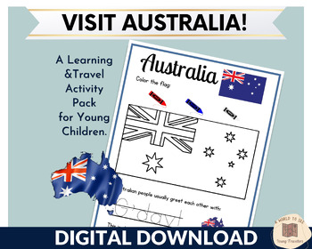 Preview of Australia Learning & Travel pack for Young Children; Kids Educational Printable