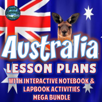 Preview of Australia Lesson Plans w/Interactive Notebook Activities & Test Prep MEGA Bundle