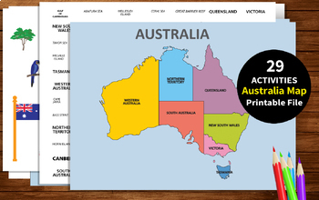 Preview of Australia Map Printable,ACTIVITIES FOR KIDS, distance learning, Coloring