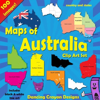 Preview of Australia Maps Clip Art Bundle: Maps of Australia and Australian States