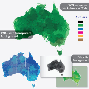 Download Australia Maps Clip Art Maps Using Watercolor Effect Tpt