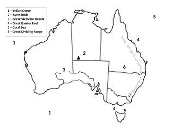 Preview of Australia Physical Map with Answers