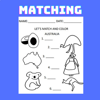 Preview of Australia Printable Matching and Coloring Sheet
