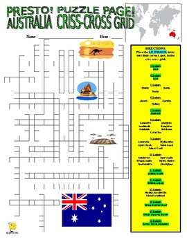Preview of Australia Puzzle Page (Wordsearch and Criss-Cross / Geography / SUB / Country)