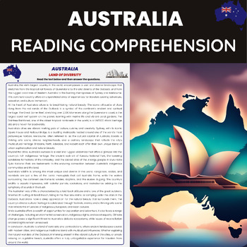 Preview of Australia Reading Comprehension | Australian History Geography and Culture
