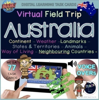 Preview of Australia and Its Neighbours Virtual Excursion 77 Digital Cards Grade 3 Boom 