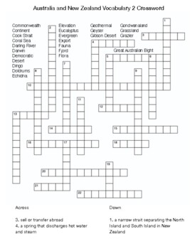 Australia and New Zealand Vocabulary 2 Crossword by Northeast Education