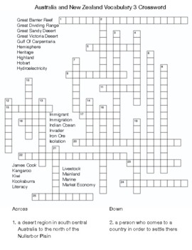 Australia and New Zealand Vocabulary 3 Crossword by Northeast Education