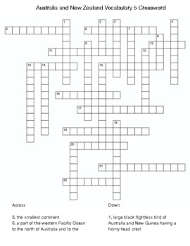 Preview of Australia and New Zealand Vocabulary 5 Crossword