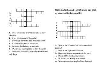 Australia and New Zealand crossword by asma chihab TPT