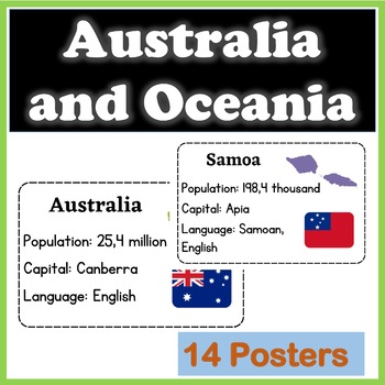 Preview of Countries of Australia and Oceania - Classroom Posters with Map and Flag