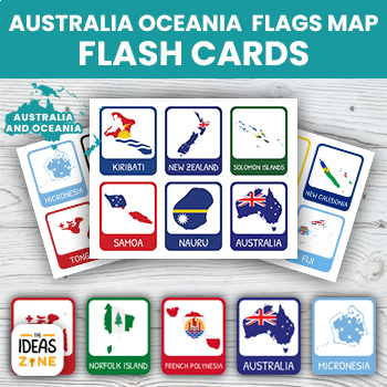 Preview of Australia and Oceania Country Flags Map Flash Cards
