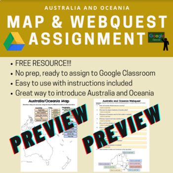 Preview of Australia and Oceania Map Assignment and Webquest | NO PREP | Google Classroom