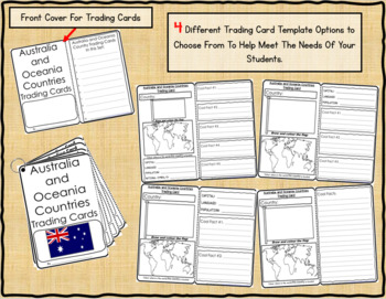 Preview of Australia and Oceanic Countries Research Cards Graphic Organizers and QR Codes