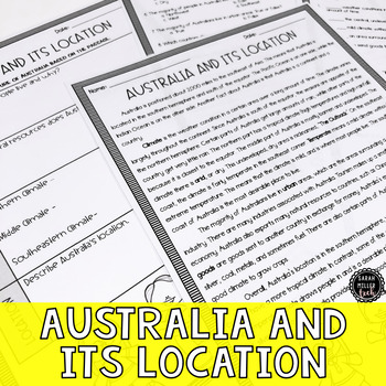Preview of Australia and its Location Reading & Writing Activity (SS6G12, SS6G12a) GSE