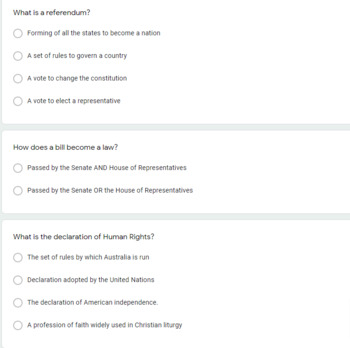 Preview of Australia as a Nation Google Form