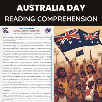 Preview of Australia day Reading Comprehension Worksheet 