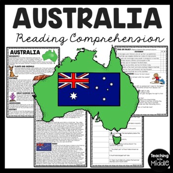 Preview of Australia Overview Reading Comprehension Worksheet Oceania
