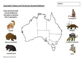 Preview of Australia's States and Territories Animal Emblems Activity