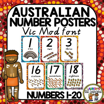 Preview of Australian Aboriginal Numbers 1 to 20 Display Posters - Vic Mod Cursive Font