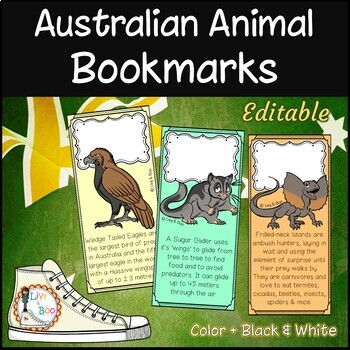 Preview of Australian Animal Bookmarks - Editable Resource