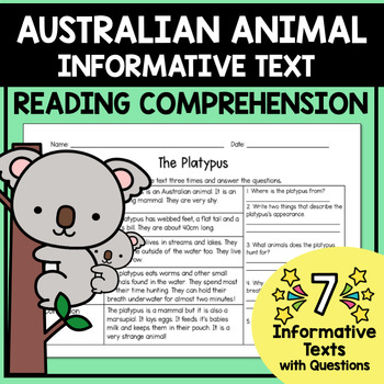 Preview of Australian Animal Reading Comprehension | Seven Reading Comprehension Passages