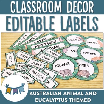 Preview of Australian Animal and Eucalyptus Themed Classroom Labels