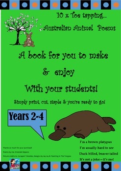 Preview of Australia Theme! Oz Animals Toe Tapping Poem Book To Make With Children