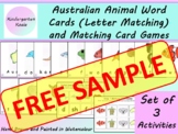 Australian Animal Word Cards (Letter Matching) and Card Games FREE SAMPLE